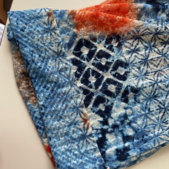 Catherine’s Asymmetrical Hem Blouse Blue Orange Lined Sheer Sleeves 3x/WP 26-28 - Picture 6 of 9